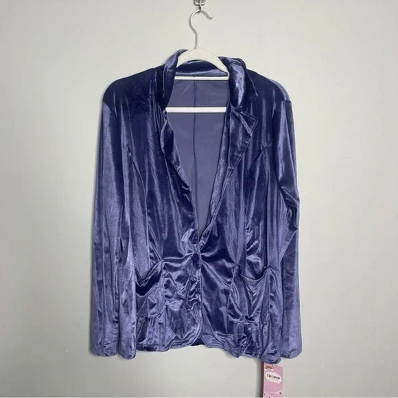 IDOPIP Women's Velvet Blazer Jacket Purple NWT XXL - Picture 9 of 10